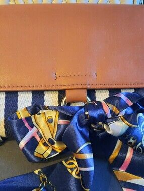 On Trend/Nautical/Stripe Navy and White Shoulder Wallet Purse w/free Scarf